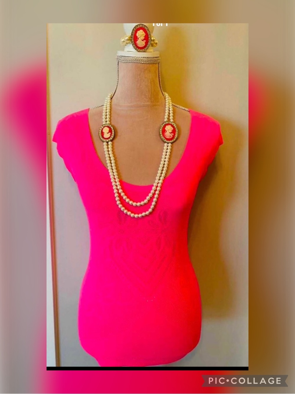 Vintage Cameo Pearl Necklace &  matching bracele